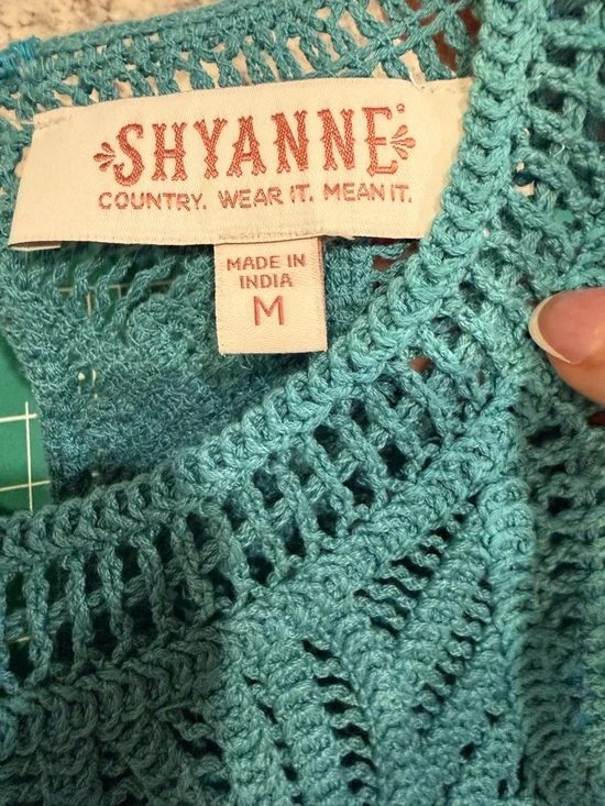 NWT Shyanne Teal Crochet Lace Yoke Boho Swing Dress M - Picture 4 of 10